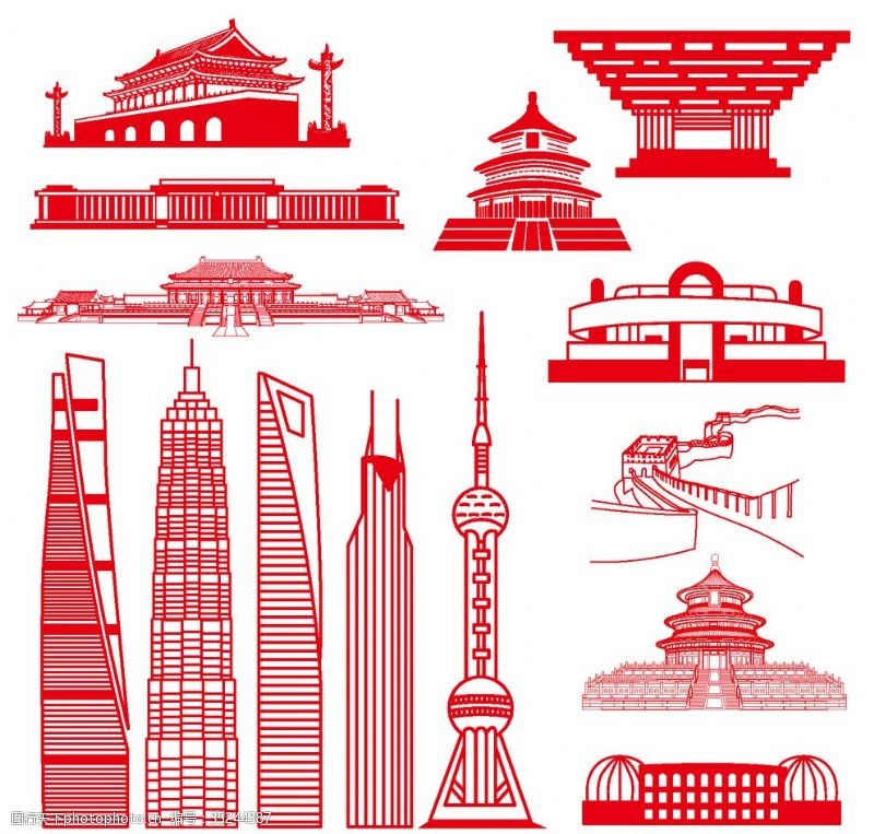 中國地標(biāo)建筑與焦油條 傳統(tǒng)與現(xiàn)代的建筑融合